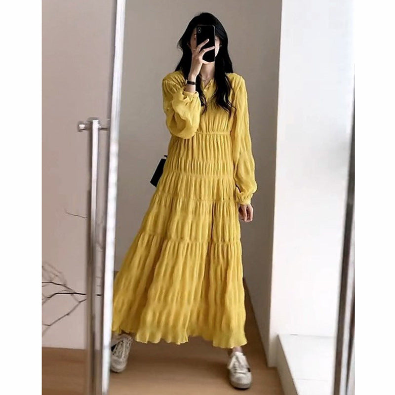 Robe jaune en polyester haut de gamme pour femme, Tailles S-XL