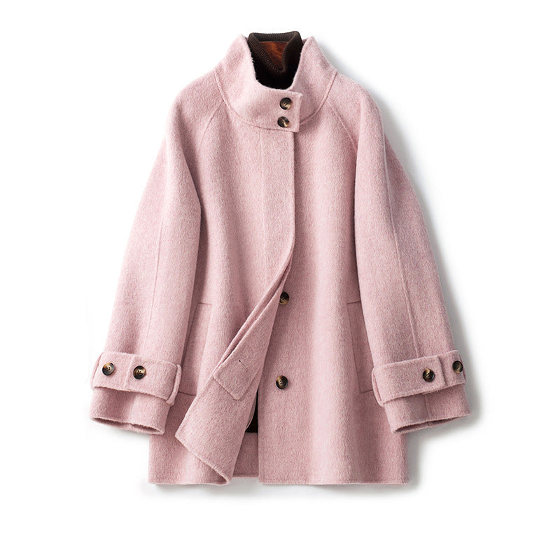 Manteau en laine amincissant mi-long double face en cachemire pour femme