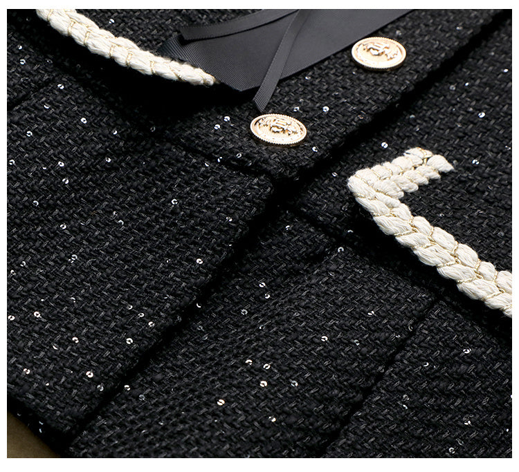 Two-Piece Black Autumn Ladies Western Coat and High Waist Skirt Set