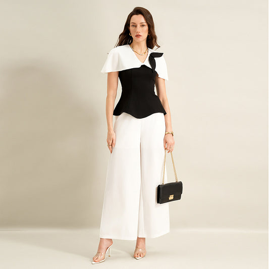 Ensemble de chemise élégante bicolore noire et blanche pour les trajets domicile-travail