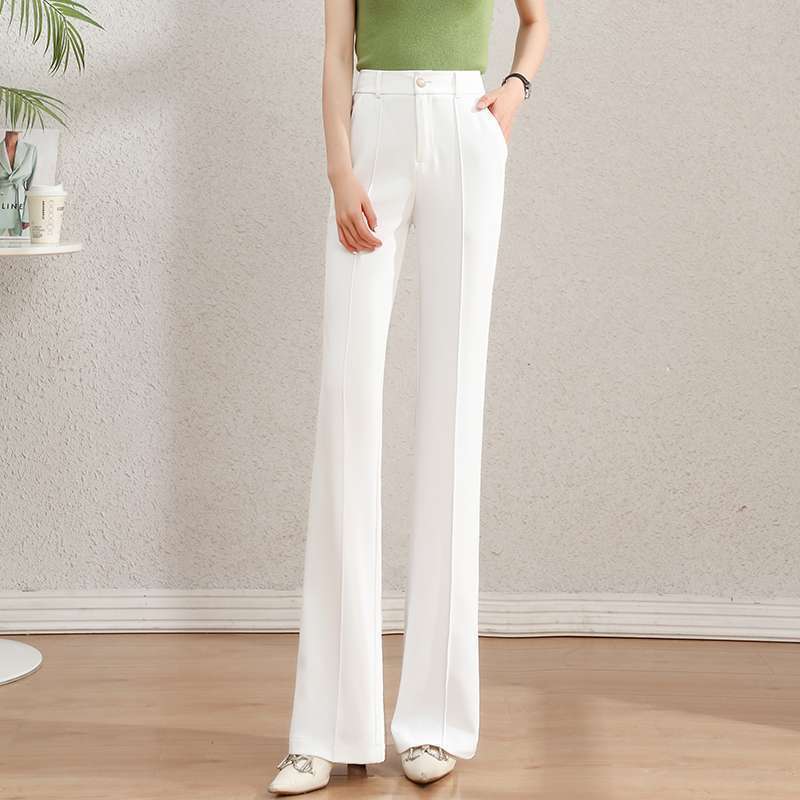 Pantalon tailleur femme taille haute, coupe droite amincissante, décontracté