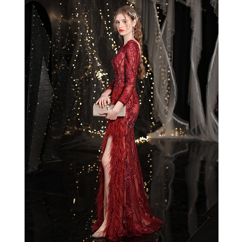 Queen Temperament Red Fishtail Evening Dress with Zipper, Sizes S-3XL