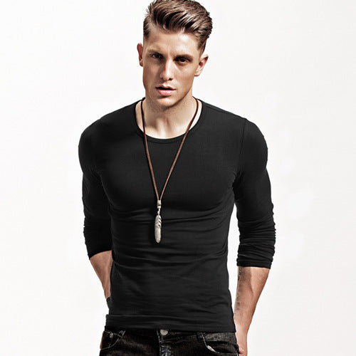 Men's Slim Fit Long-Sleeve Round Neck Bottoming Shirt