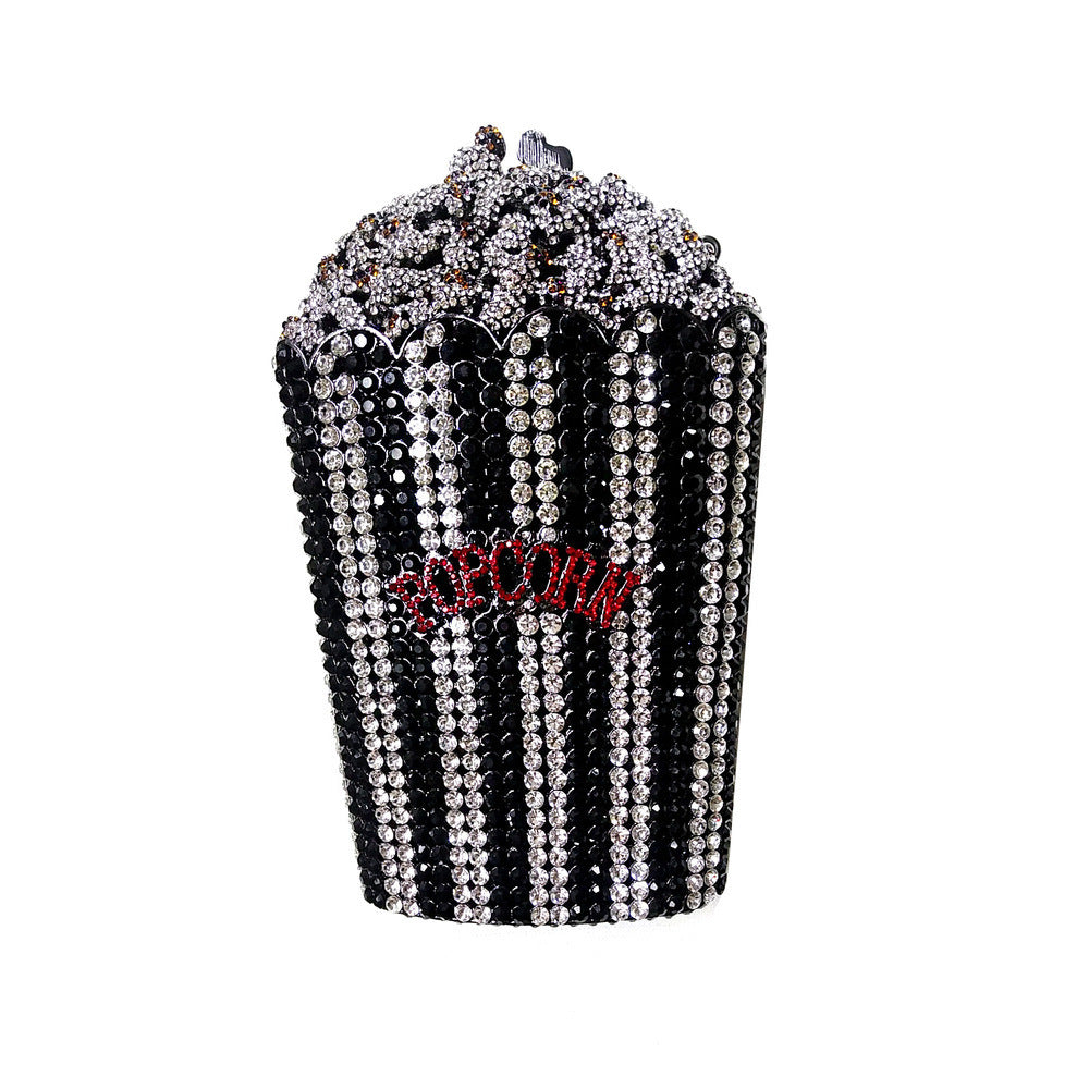Alloy Diamond Popcorn Bag Small Square Dinner Clutch 20cm