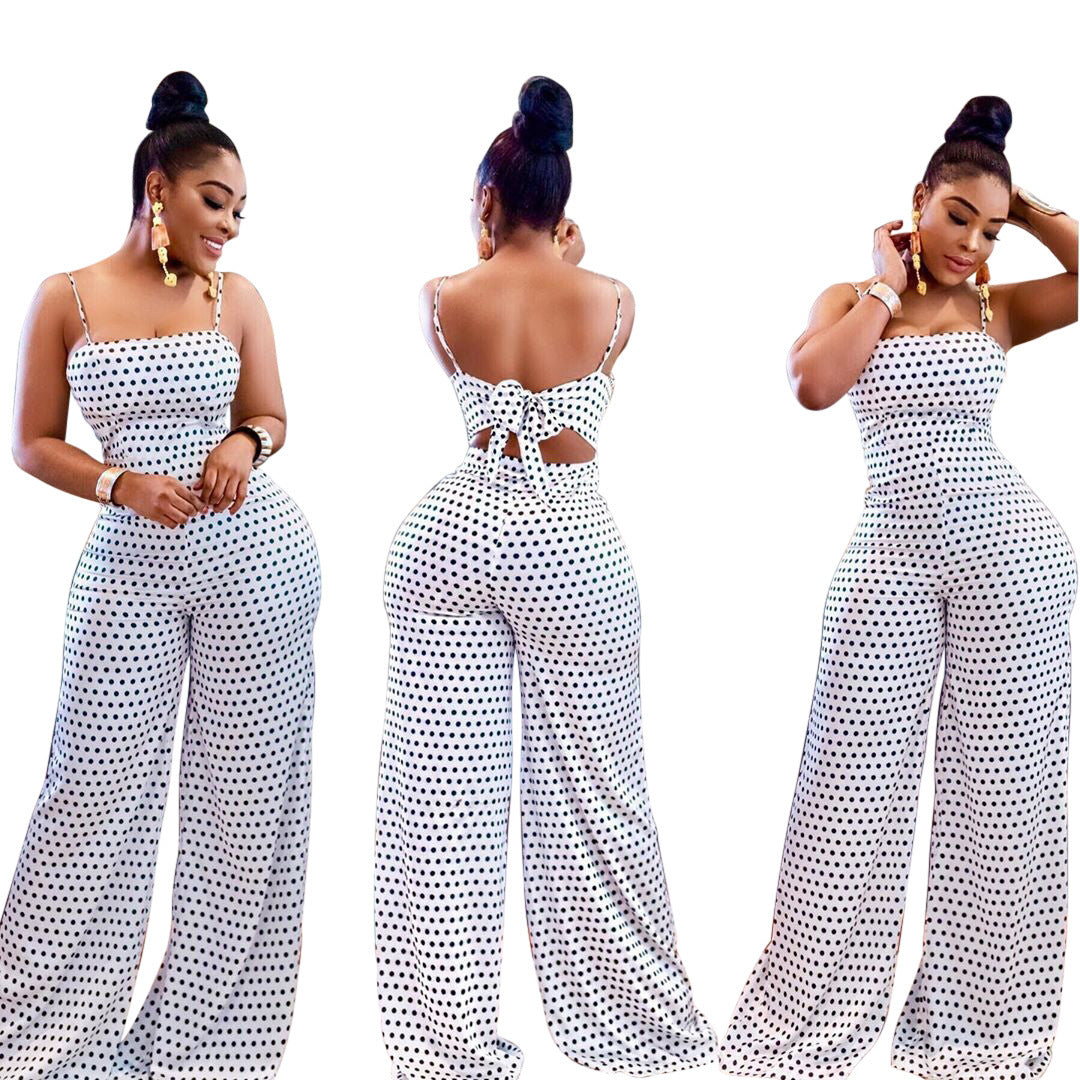 Blotted Print Wrap Chest Loose Jumpsuit Overalls