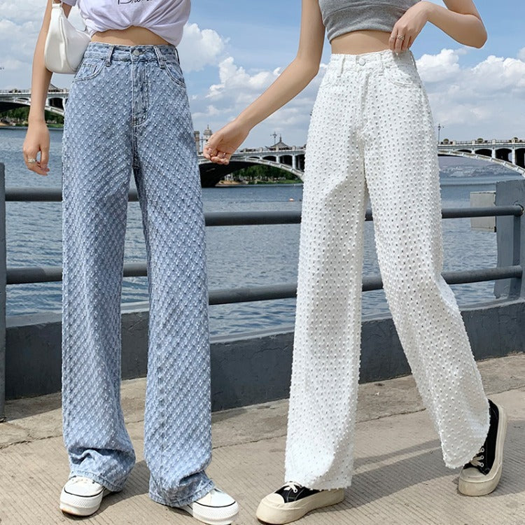 Loose Straight Wide Leg High Waist Cotton Blend Trousers