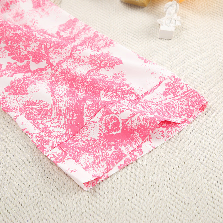 Comfortable Blue Soft Printed Long Sleeve Shorts Pajamas Suit