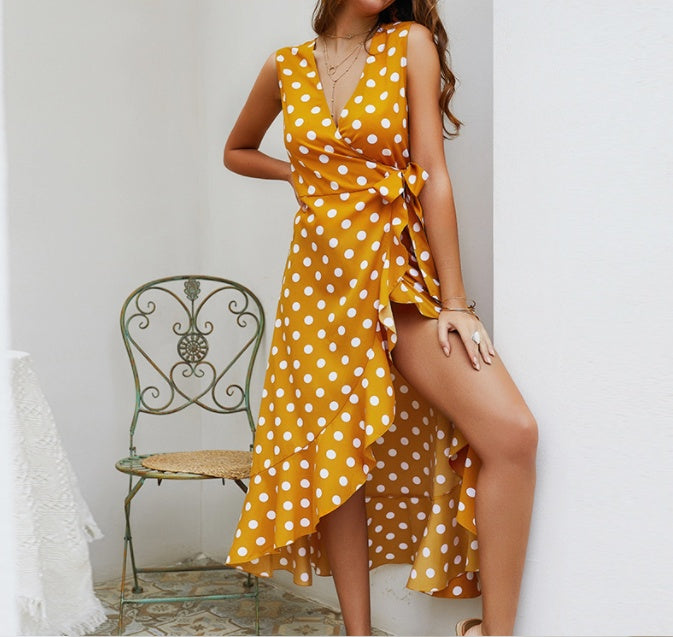 Polka Dot Sleeveless Polyester Dress