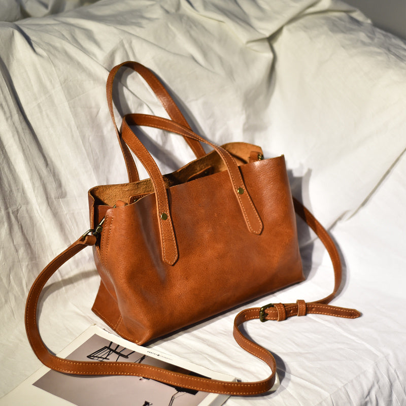 Sac à bandoulière en cuir de vachette fait main pour femme - Couleur unie minimaliste et tendance