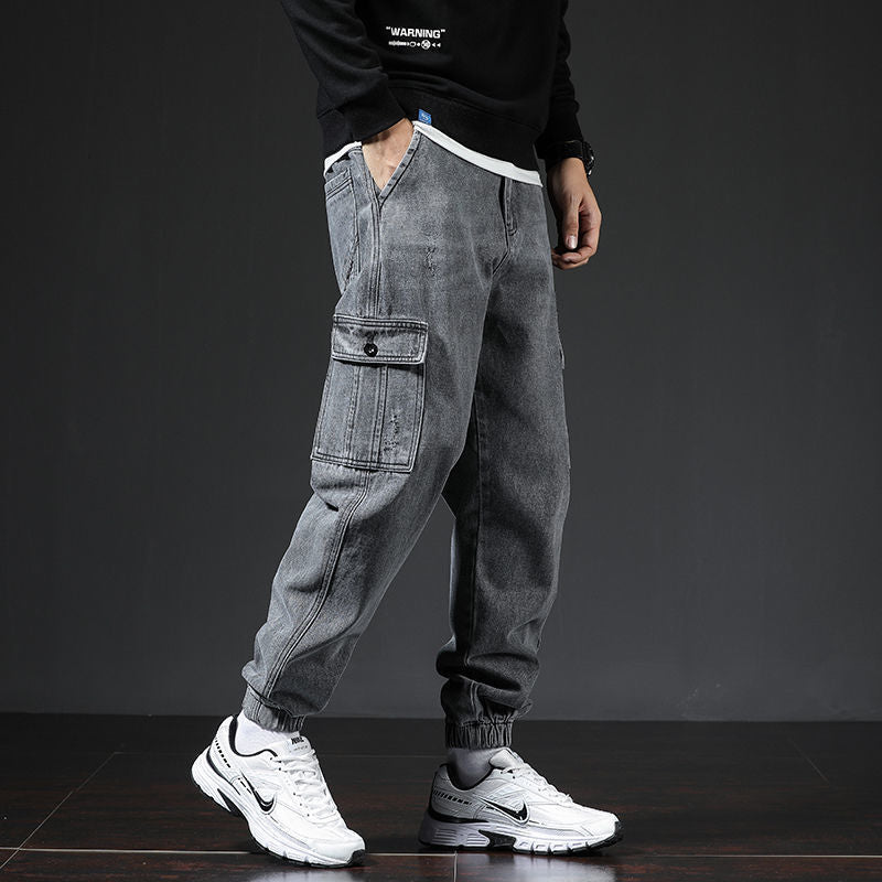 Multi-Pocket Men’s Jeans in Blue, Black & Gray Cotton
