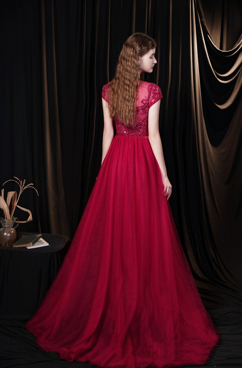 Sen French Dream Luxury Red Acrylic A-Line Evening Dress