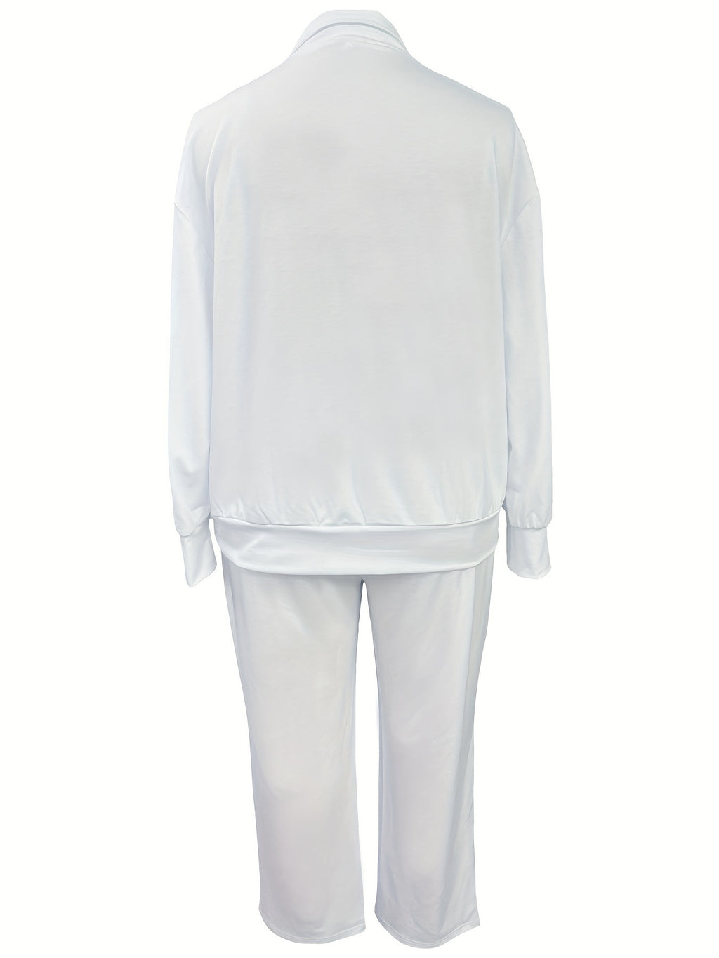 European & American Women's White Polyester Top and Pants Suit, Sizes 1XL-6XL