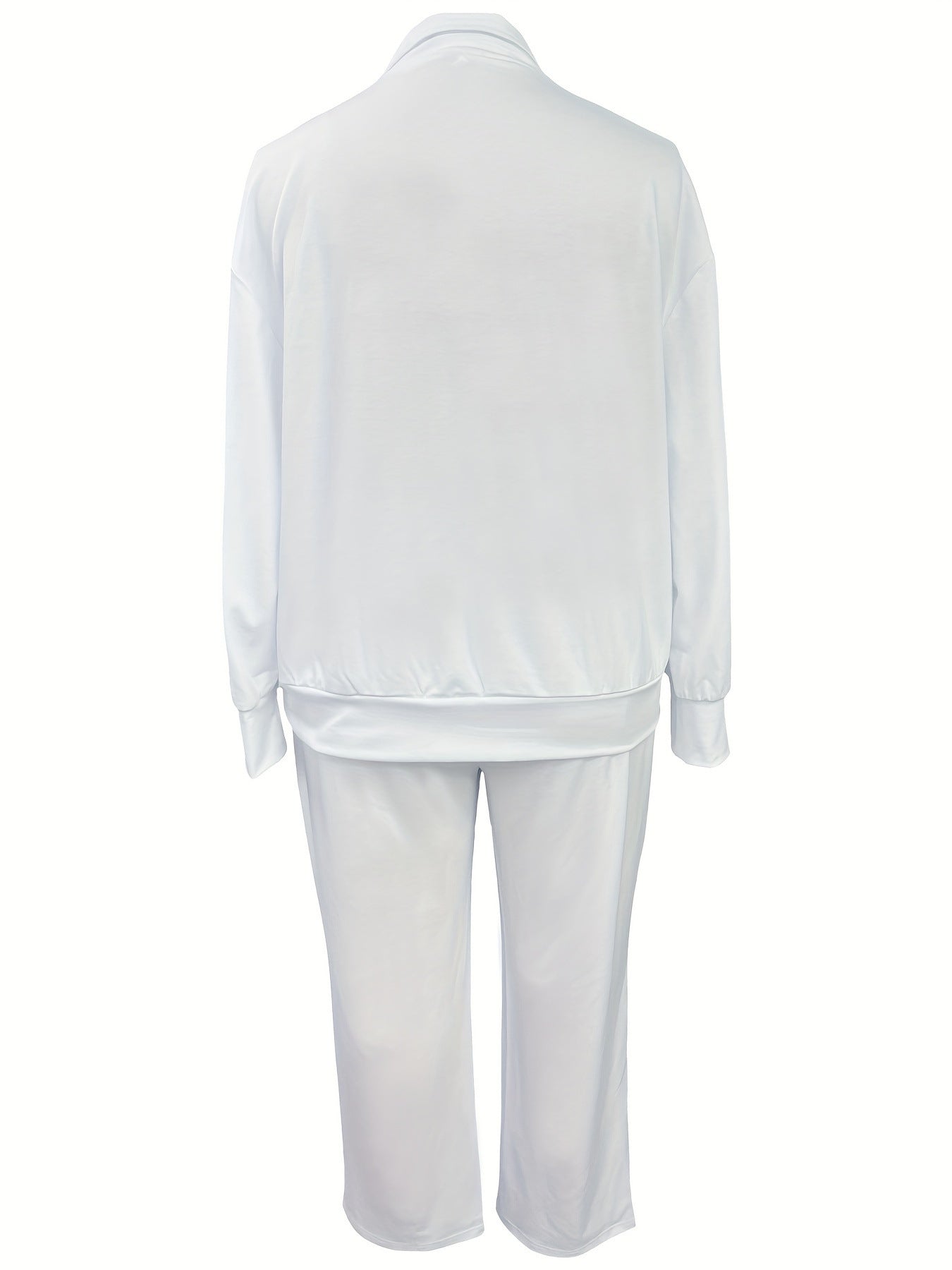 European & American Women's White Polyester Top and Pants Suit, Sizes 1XL-6XL