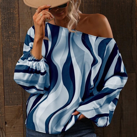 Summer Painted Off-shoulder Bishop Sleeves Top