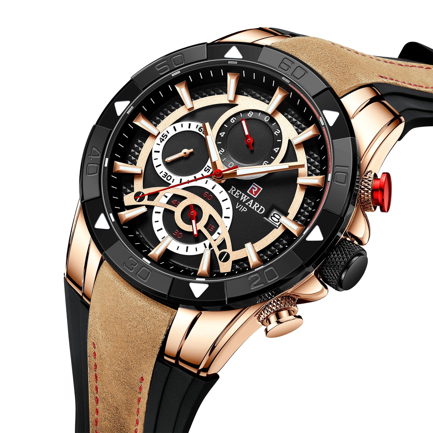 Men's Business Quartz Watch with Calendar and Six-Pin Silicone Strap