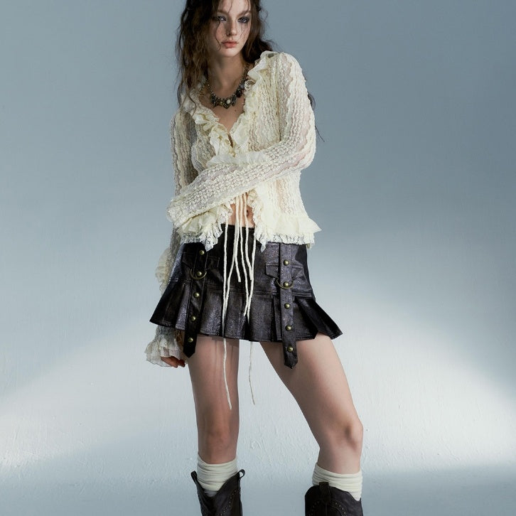 Heavy Wash Viscose Fiber Leather Skirt for Women Autumn Winter