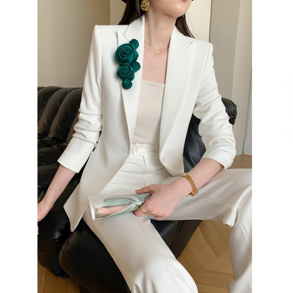 Veste de costume blanche en polyester pour femme – Style rétro artistique