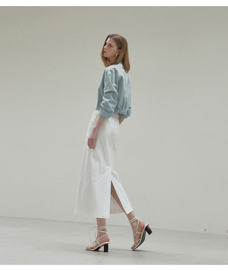 Chemise amincissante en coton à manches longues avec taille élastique - Couleurs unies S-XL
