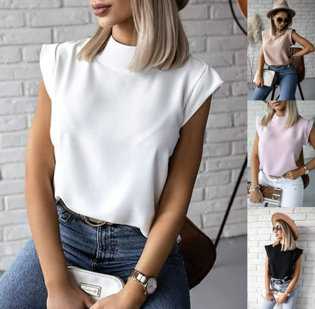 Summer Printed Stand Collar Ladies Shirt Tops