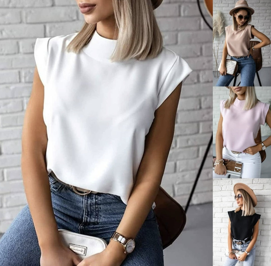 Summer Printed Stand Collar Ladies Shirt Tops