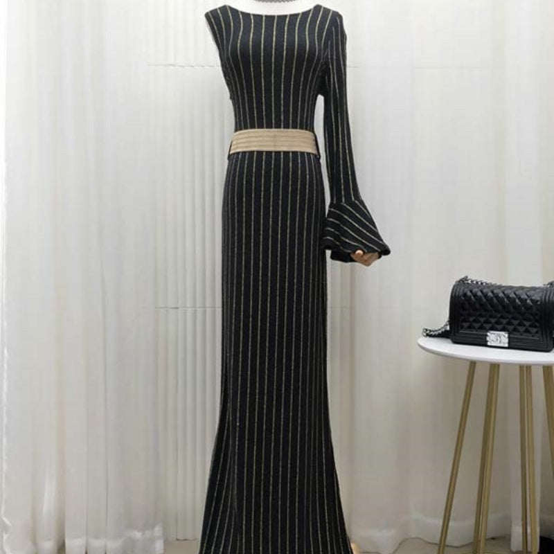 Queen Style Split Two-piece Suit Striped Robe Dress Pearl Embroidery Talma Cloak for Muslim Women