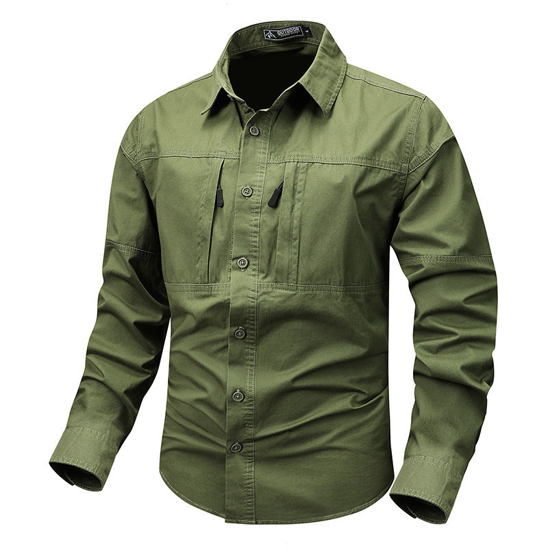 Spring And Autumn Pocket New Polo Collar Casual Shirt
