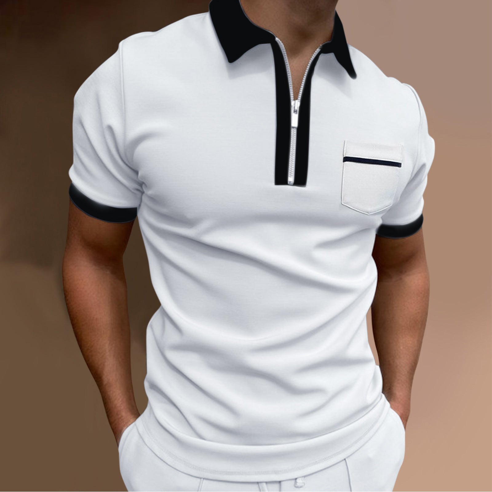Men's Slim Fit Lapel Polo T-Shirt with Pocket