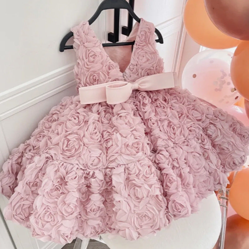 Robe de Princesse Rose pour Bébé Fille 1 An Anniversaire