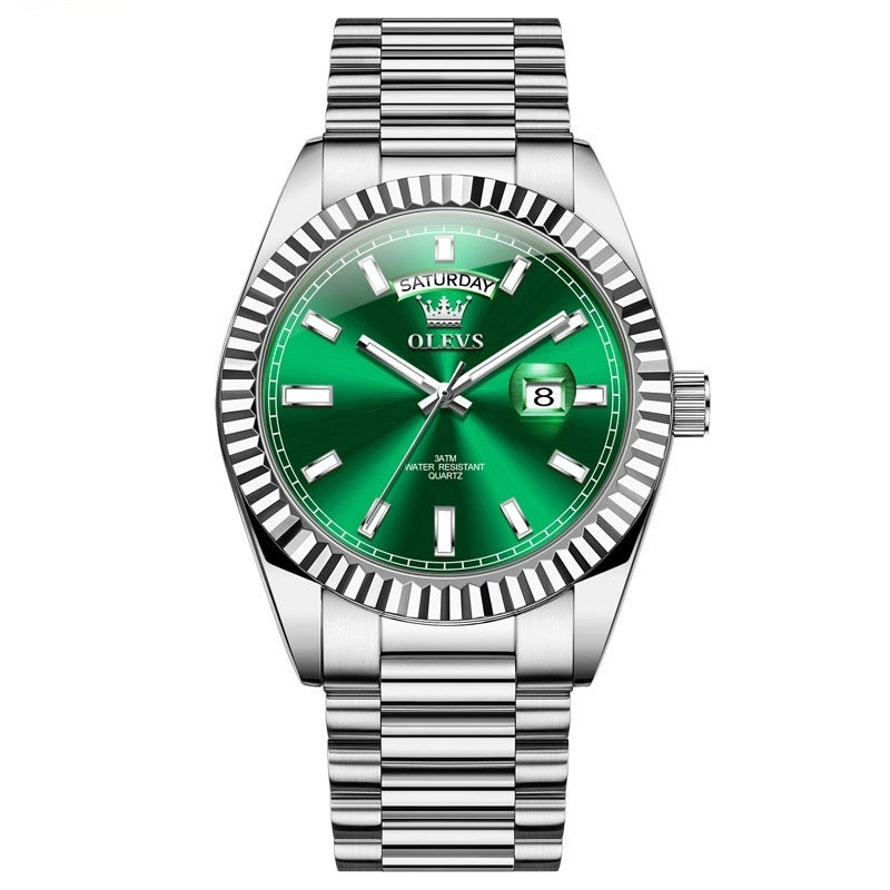 ساعة يد أنيقة مقاومة للماء بإضاءة خلفية، مصنوعة من الفولاذ المقاوم للصدأ، مناسبة للأعمال