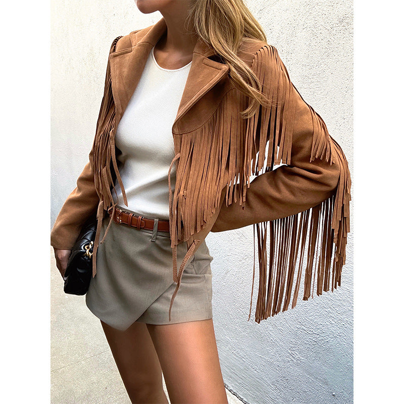 Veste courte de moto en daim peau de mouton cuir véritable à pompon