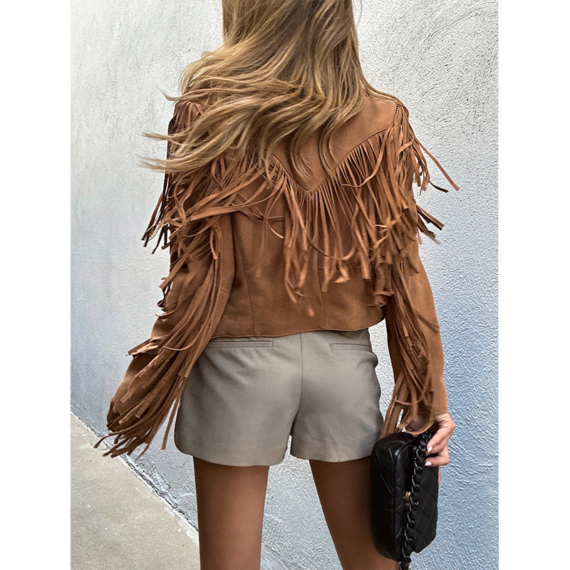 Veste courte de moto en daim peau de mouton cuir véritable à pompon