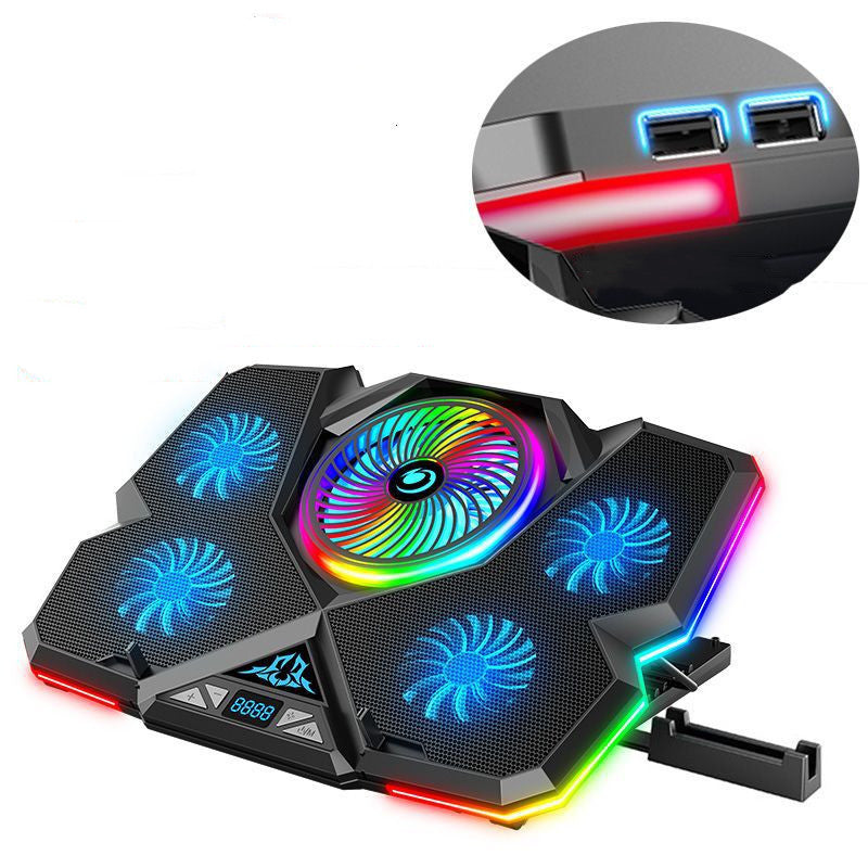 Refroidisseur de base pour ordinateur portable avec ventilateur silencieux, éclairage RGB, double USB, hauteur réglable
