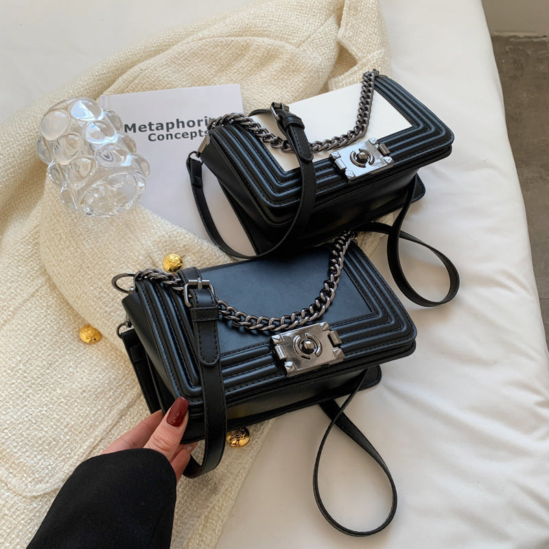 Contrast Color Small Square PU Crossbody Bag for Women 20.5x12.5x9cm