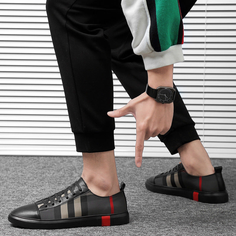 Leather Canvas Casual Shoes Flat Heel Round Toe