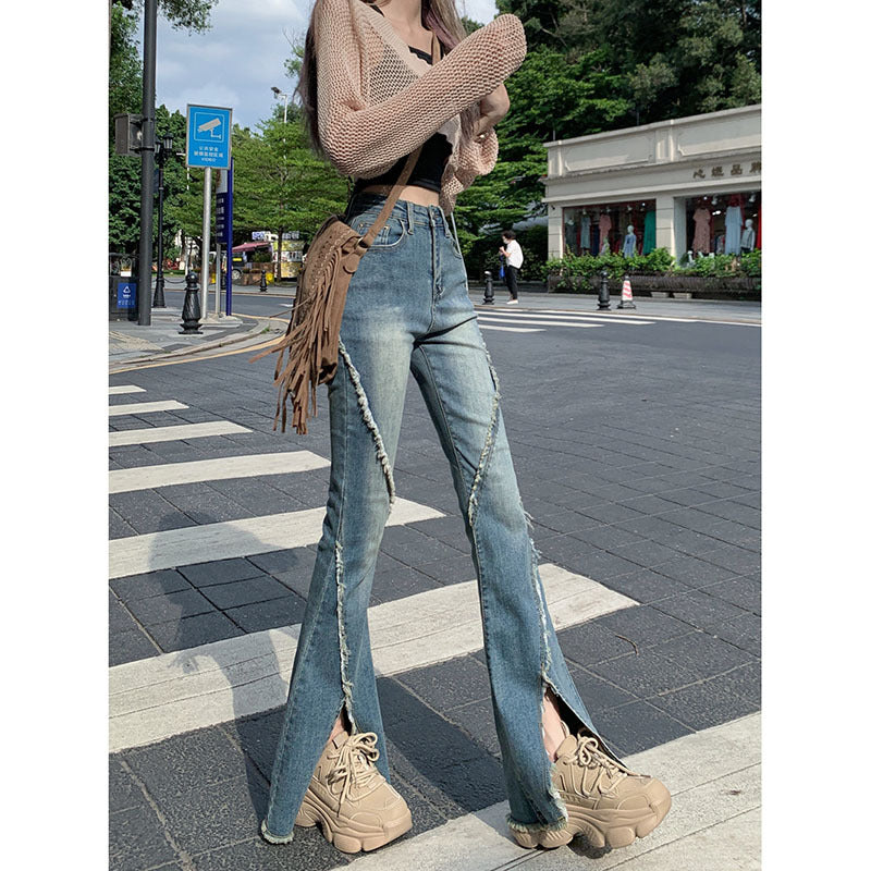 Jean slim robuste et déchiré, coupe slim, pantalon en forme de fer à cheval