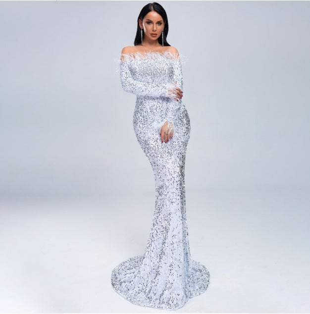 Robe de soirée en polyester blanche, verte et noire – du XS au XL