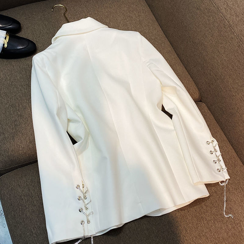 Women's White Rabbit Hair Single Breasted Suit Jacket Long Sleeve