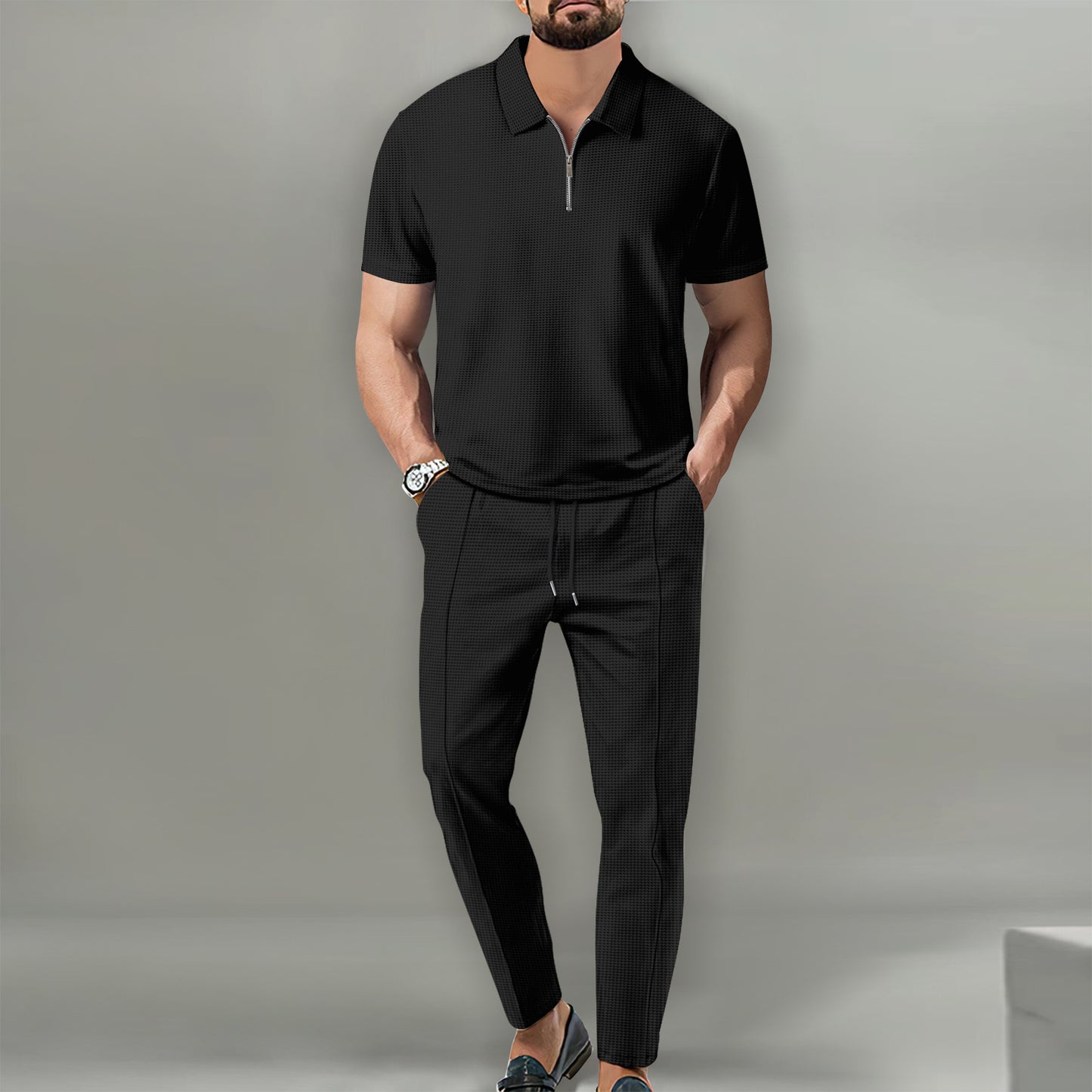 Men's Fashion Personality Solid Color Waffle Lapel Suit