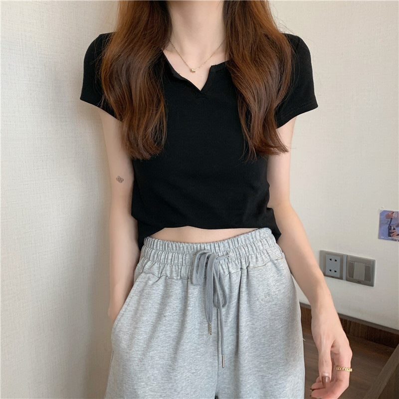Women's Slim Fit Midriff-Baring Short Sleeve T-Shirt in Milk Silk