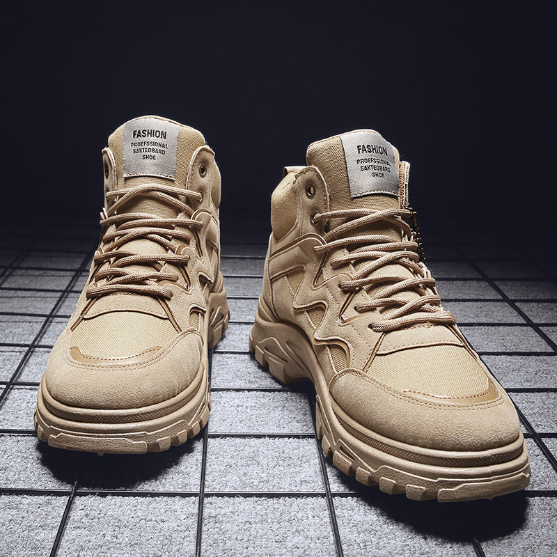 Fall Winter Men High Top Boots Thick Bottom Retro