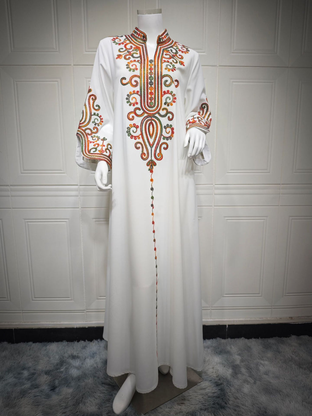 Robe longue en polyester à manches longues et corde brodée automne-hiver