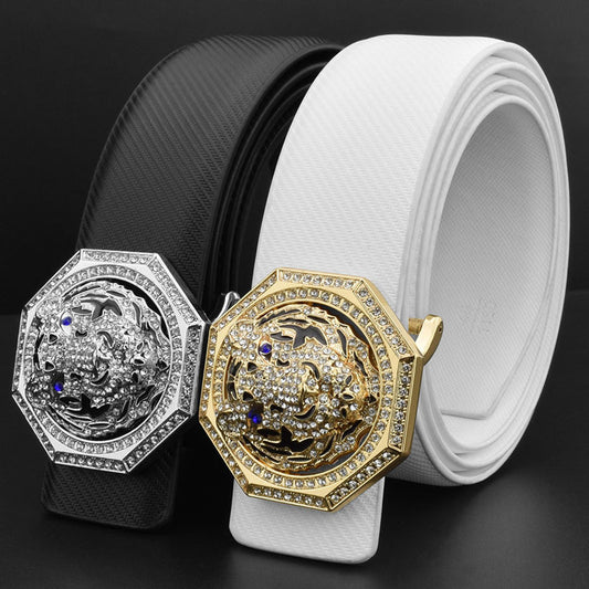 Zodiac Tiger Head Belt Women's Leather Smooth Buckle