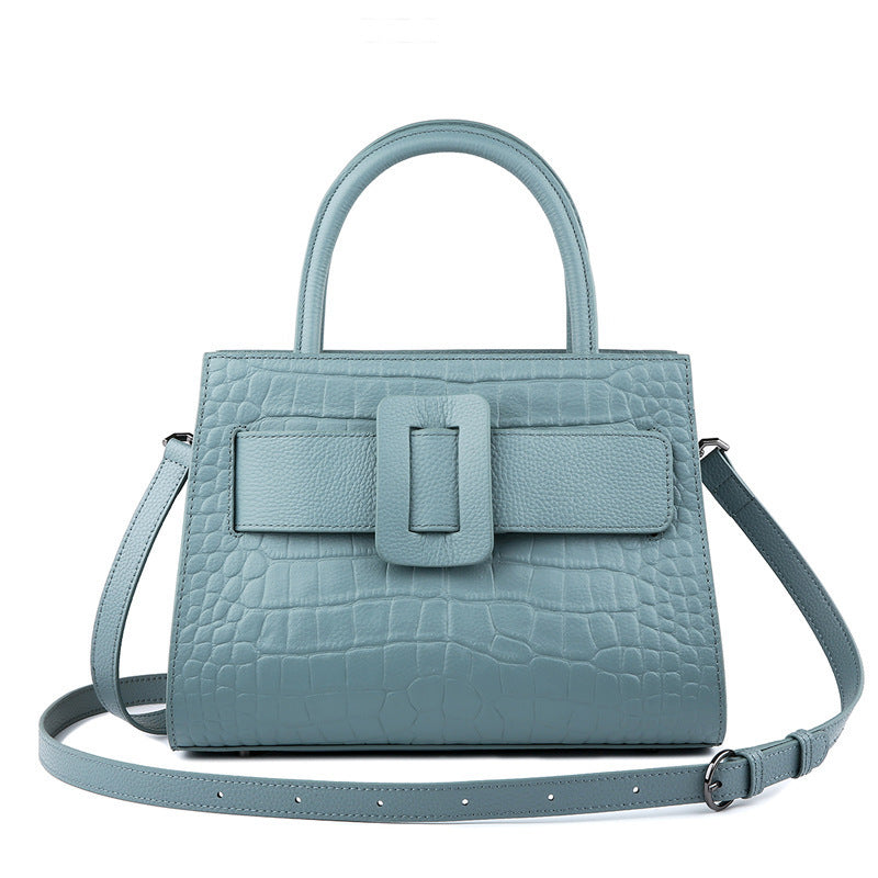 Women's Genuine Leather Cloud Blue Double-Strap Crossbody Bag