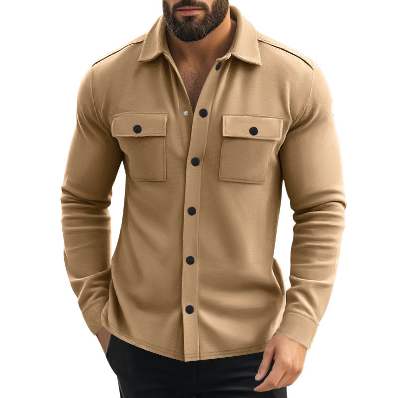Men's Single-Breasted Lapel Jacket with Multi-Pockets