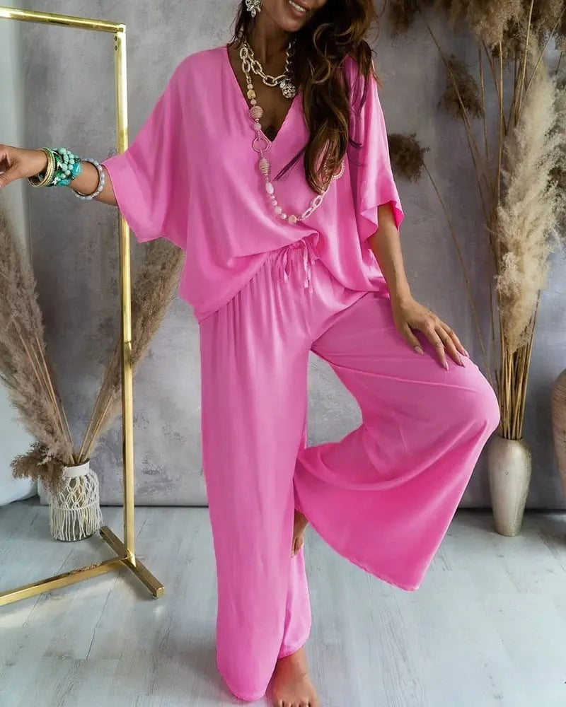 Women's Bat Sleeve Top and Casual Pants Set