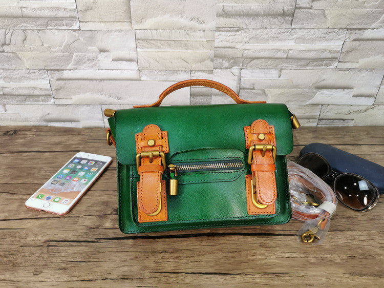 Vintage Women's Leather Hard Vegetable Tanned Messenger Bag
