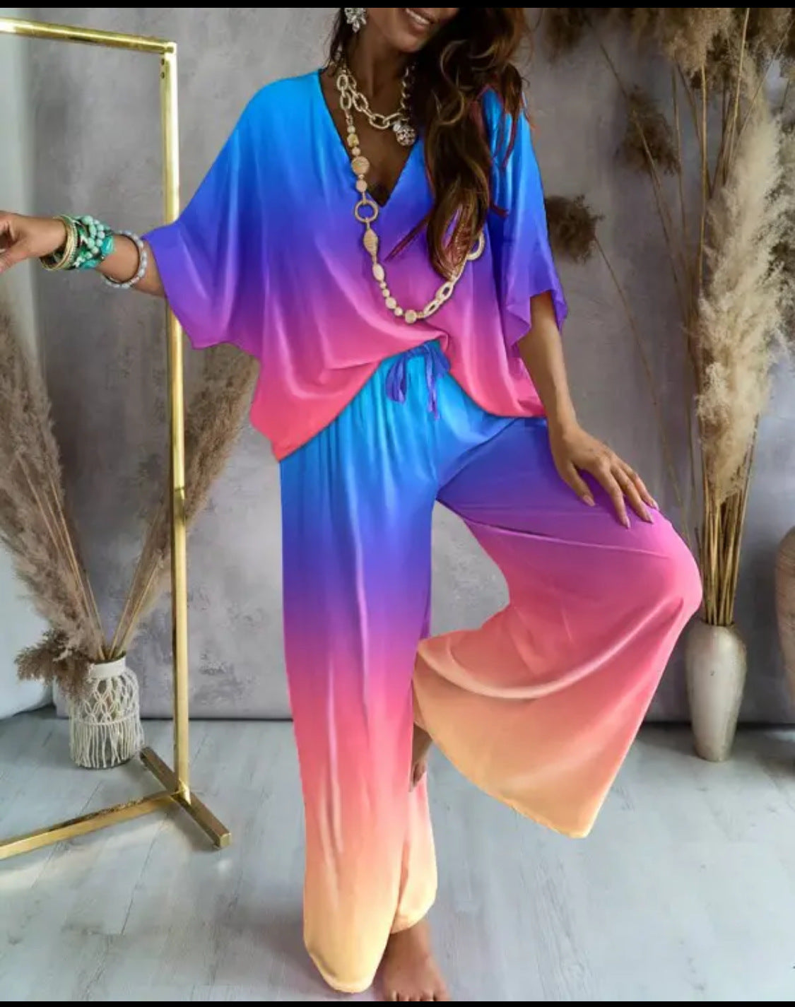Women's Bat Sleeve Top and Casual Pants Set