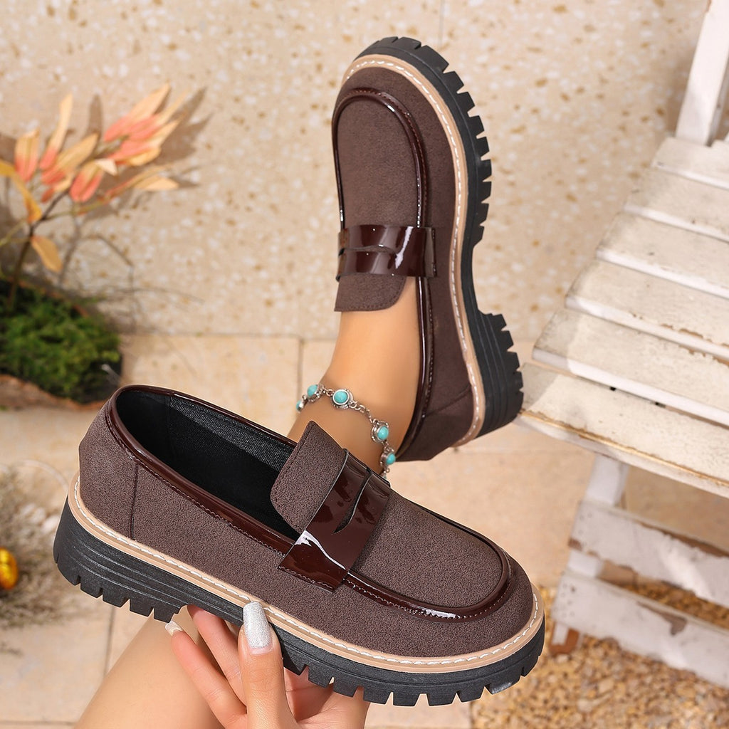 Plus Size Casual Matte Chunky Heel Platform Loafers for Women
