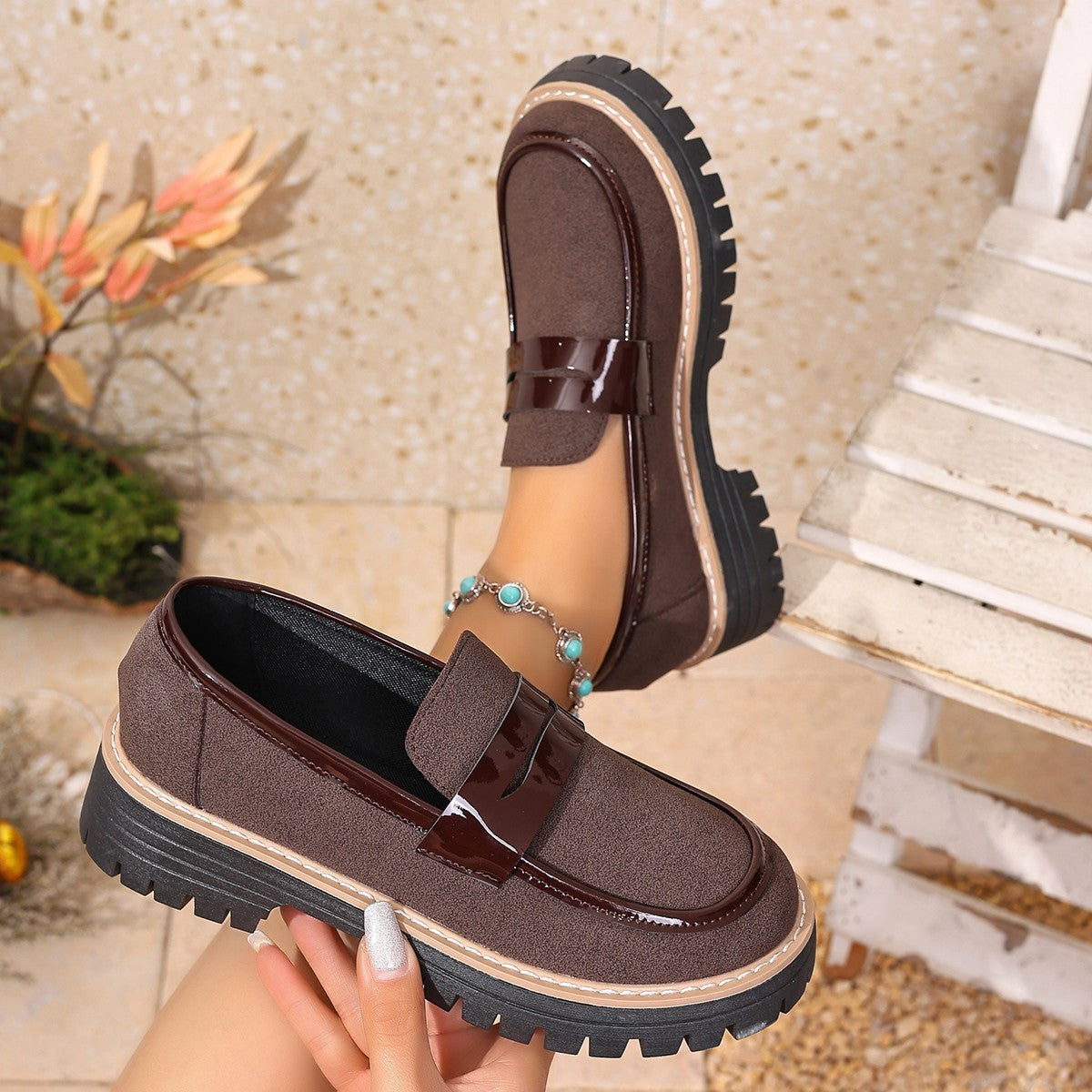 Plus Size Casual Matte Chunky Heel Platform Loafers for Women