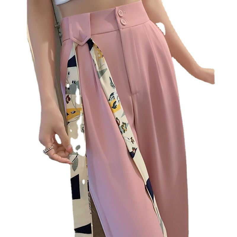 High Waist Narrow Ice Silk Wide-Leg Pants